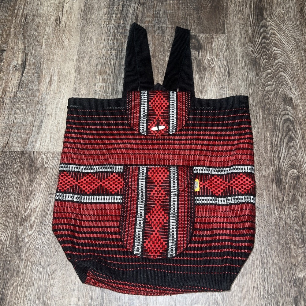 Pinzon Aztec Red and Black Mexican Backpack Artisan